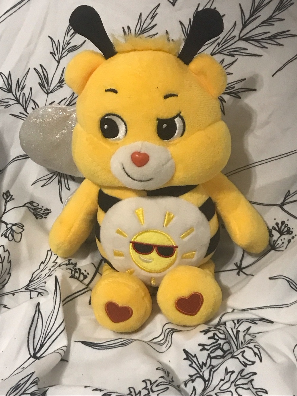 Yellow Bee Plush Stuffed Care Bear with Sunglasses Sun Emblem